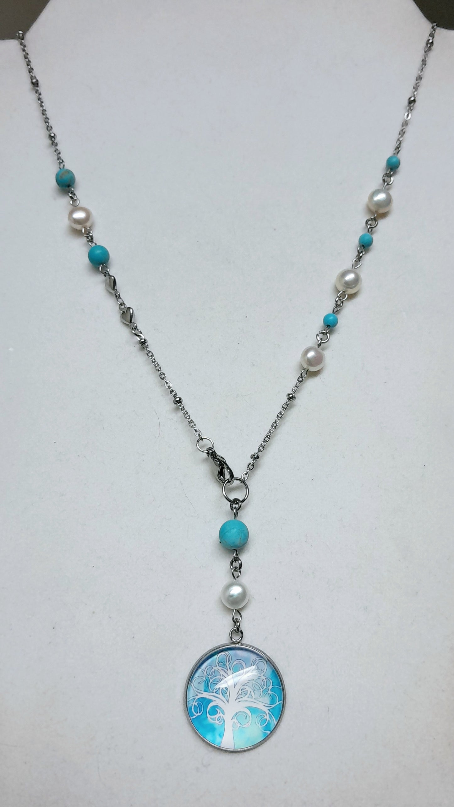 Collier long arbre de vie perles d'eau douce
