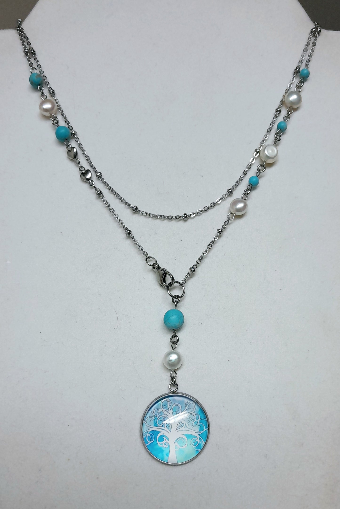 Collier long arbre de vie perles d'eau douce