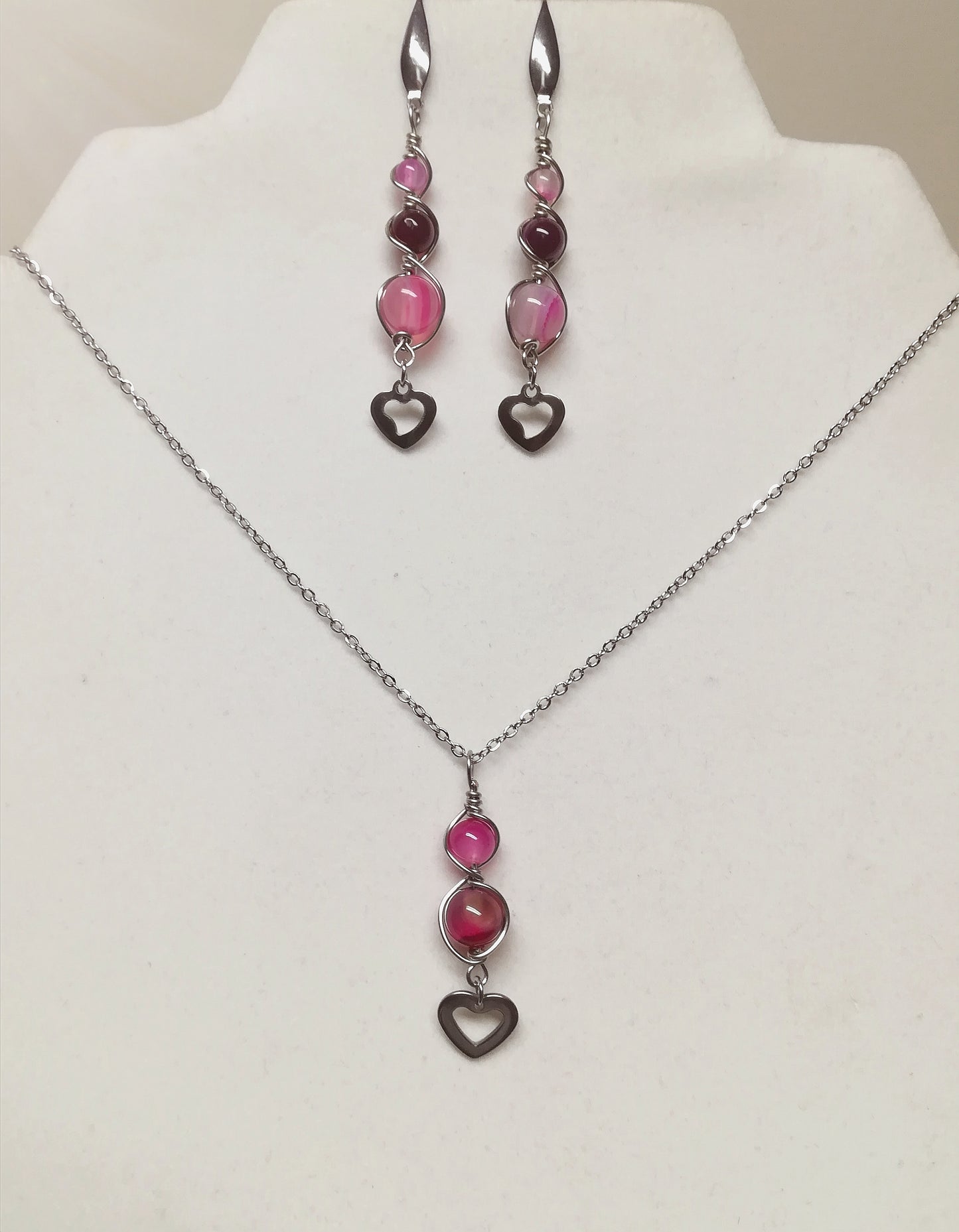 Ensemble torsadé agates fushia