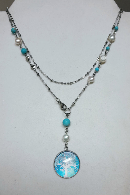 Collier long arbre de vie perles d'eau douce