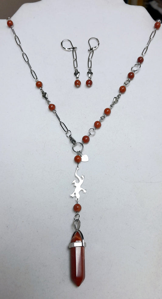 Ensemble pendule Jaspe rouge