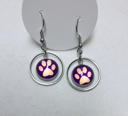 Boucles d'oreilles pattes animaux mauves