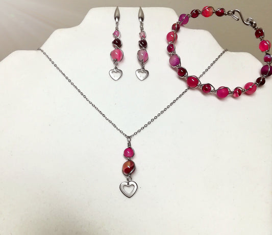 Ensemble torsadé agates fushia
