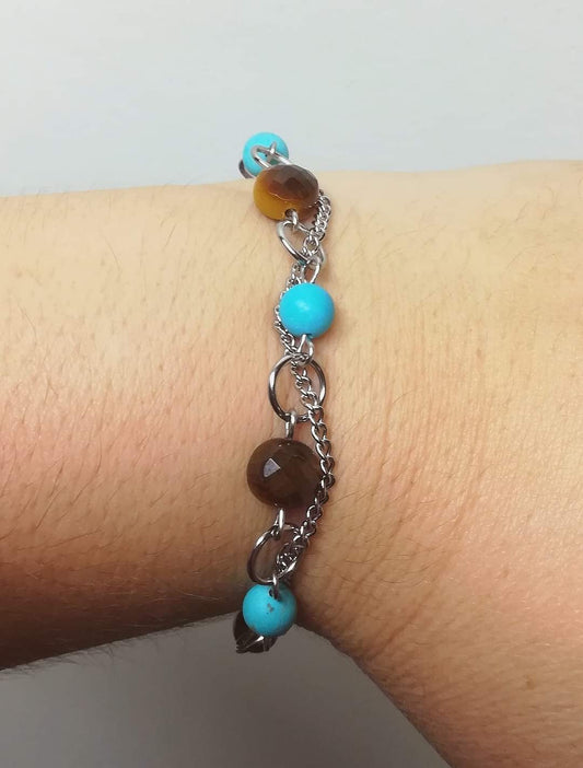 Bracelet oeil de tigre et Howlite turquoise