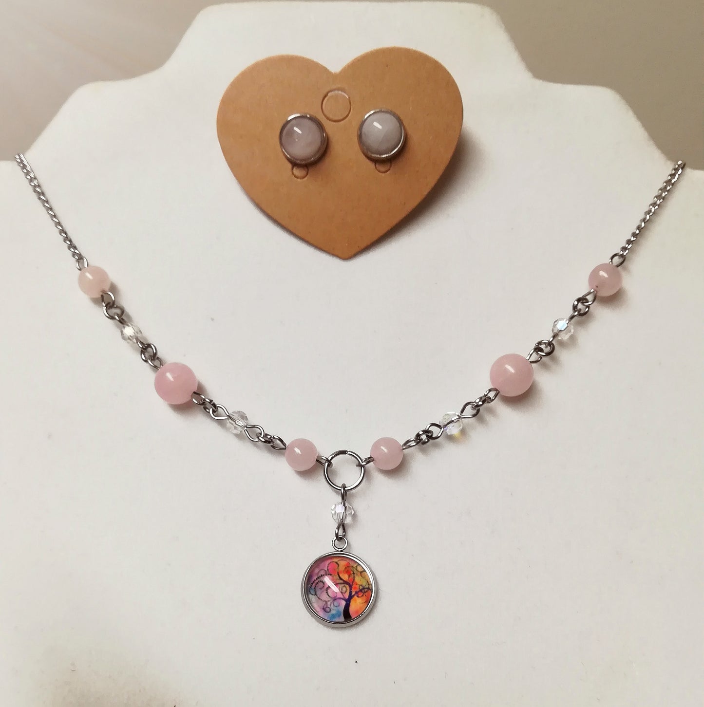 Ensemble arbre de vie quartz rose