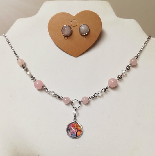 Ensemble arbre de vie quartz rose