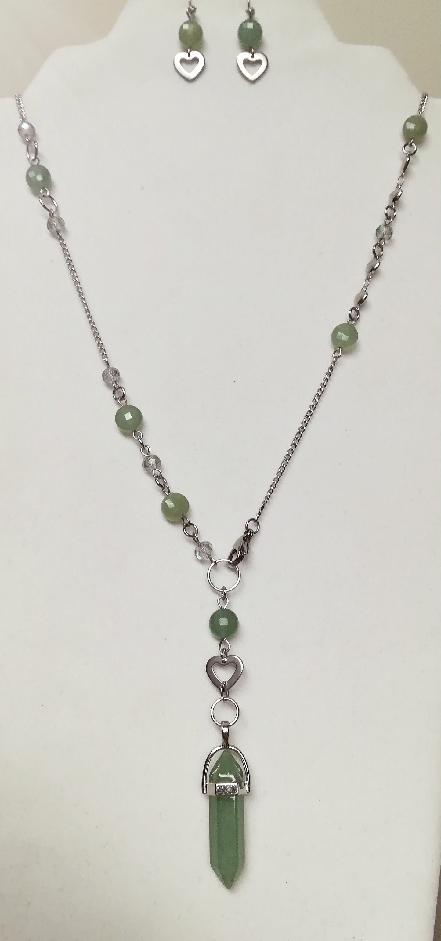 Ensemble Collier long en acier inoxydable avec pierres semi-precieuses